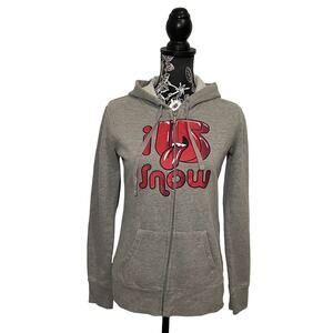 Burton Hoodie Sweatshirt Graphic Print Full Zip Logo Gray I Love Snow Size Small